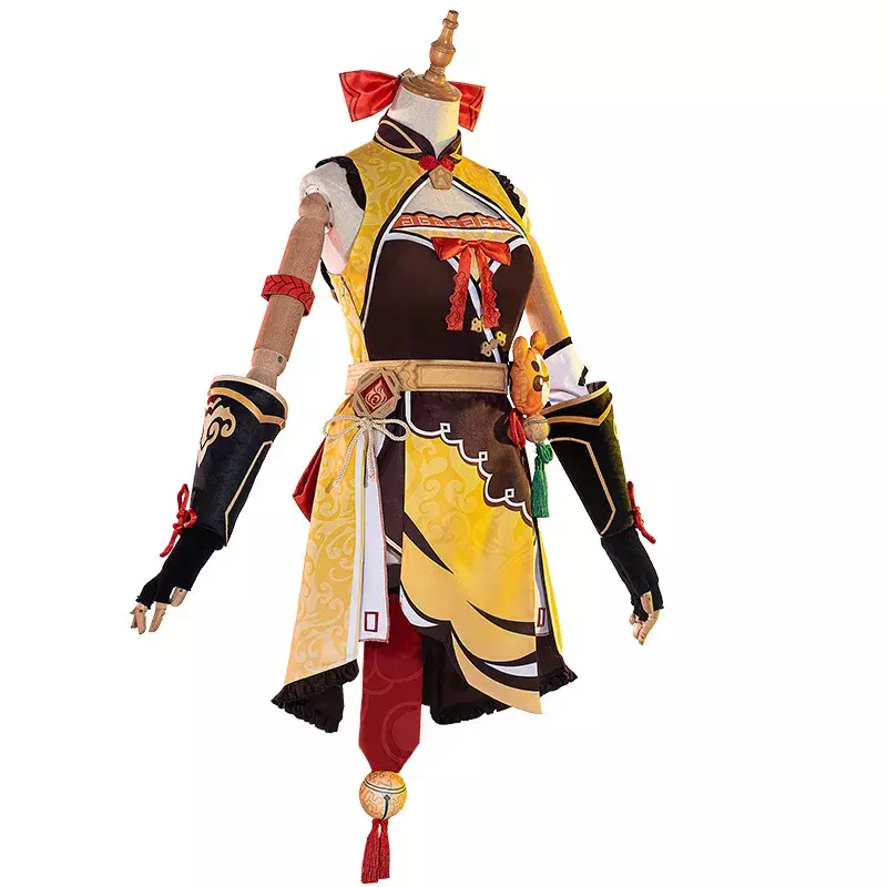Anime genshin impacto xiangling cosplay traje peruca feminina vestido de festa de halloween outfit uniforme xiang ling traje cosplay adereços
