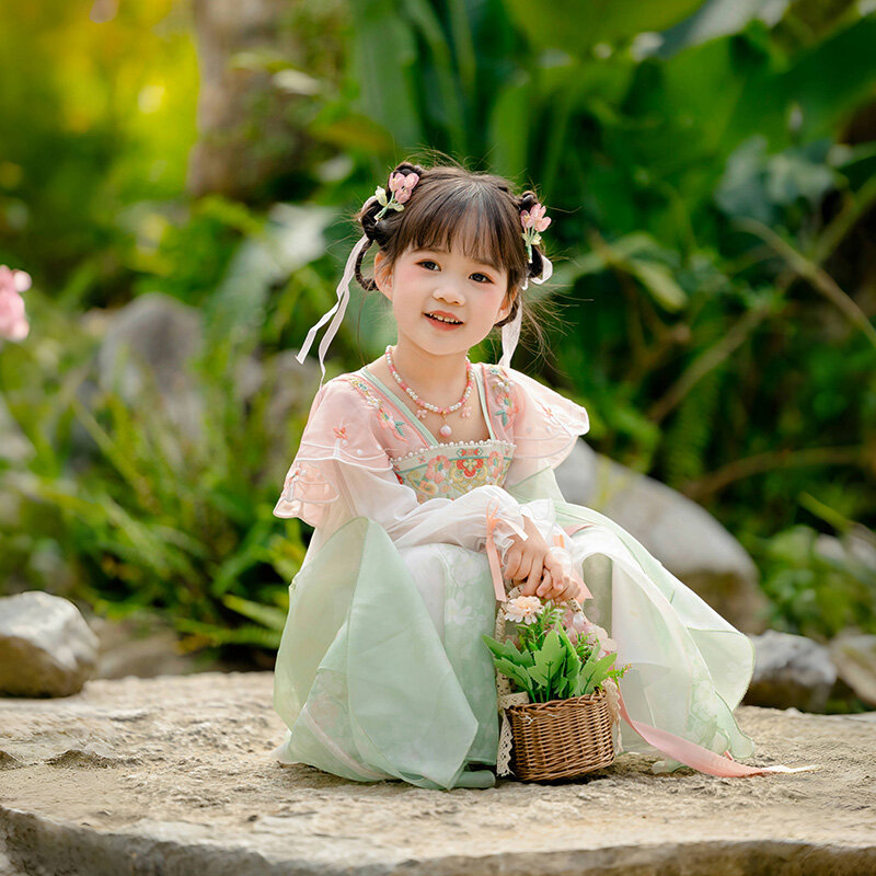 Gaun anak perempuan, Hanfu gaun musim semi anak perempuan bayi angin Cina dan awan bahu Ru rok anak perempuan kecil gaun kuno Super abadi Ch