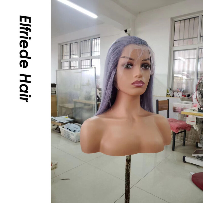 Elfriade-Peluca de cabello humano liso con cierre Frontal para mujer, pelo corto recto Bob, color gris, 4x4, 13x4, 13x6