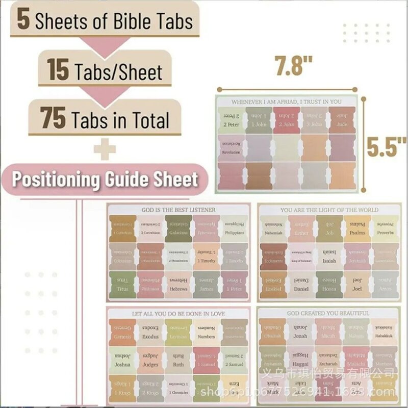 Etiquetas de clasificación de libros de pestañas bíblicas, notas adhesivas de papel multicolor, suministros escolares de oficina, 5 piezas