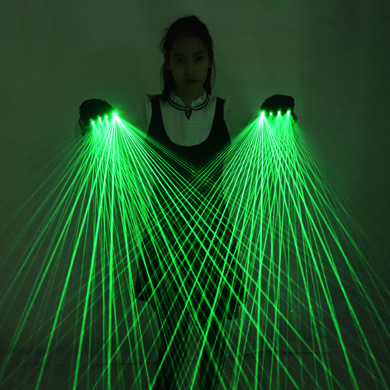 멀티 라인 녹색 레이저 장갑, LED 발광 의상 쇼용 무대 장갑, 2 in 1, 532nm, 80mW 레이저, 4 개