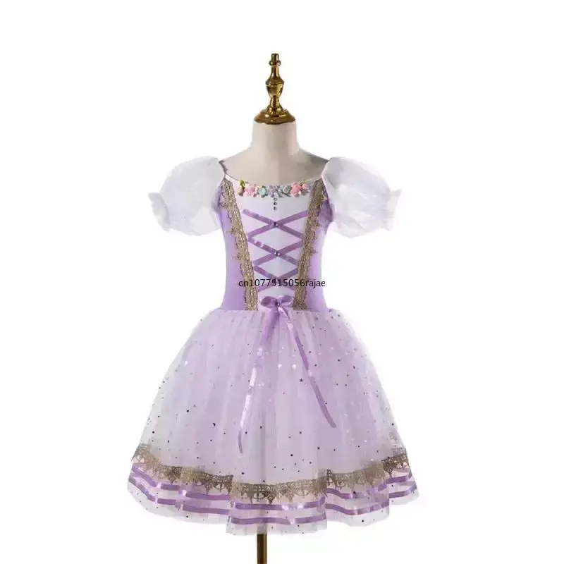 Gaun balet panjang, Gaun Tutu balet profesional ungu, Gaun balerina klasik, gaun dansa performa, gaun putri wanita