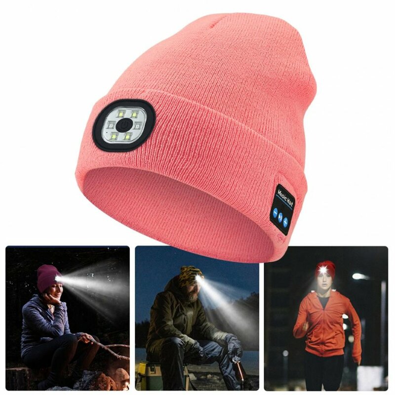 Unisex LED Light Knitted Hat, gorro elástico quente, esportes ao ar livre, caminhadas noturnas, pesca, camping, Glow Bonnet, farol, outono, inverno