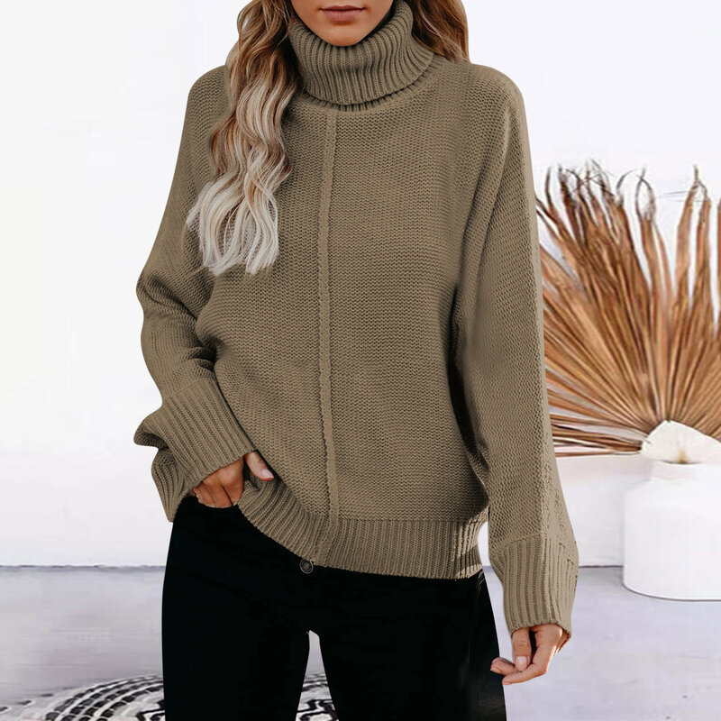 Knitted Turtleneck Women Autumn Winter New Sweaters Long Sleeve Casual Oversize Pullover Pure Color Knit Jumper Tops