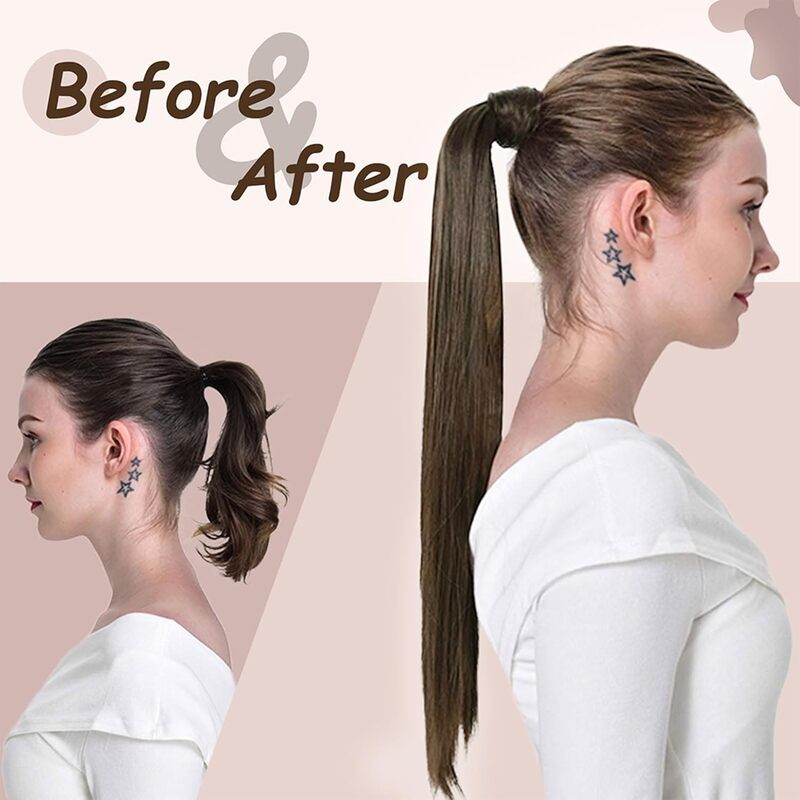 Ponytail Human Hair Extensions Straight Remy Hair Machine Made Magic Wrap Around Clip In Ponytail Human Hair Extensions #2