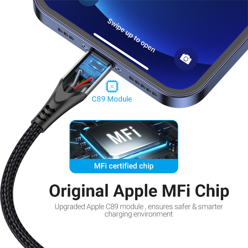 Vention – Câble USB MFi pour iPhone, charge rapide, transfert de données, pour modèle 12, Max, 11, XS, X, 8 Plus, Mini, 2,4 A