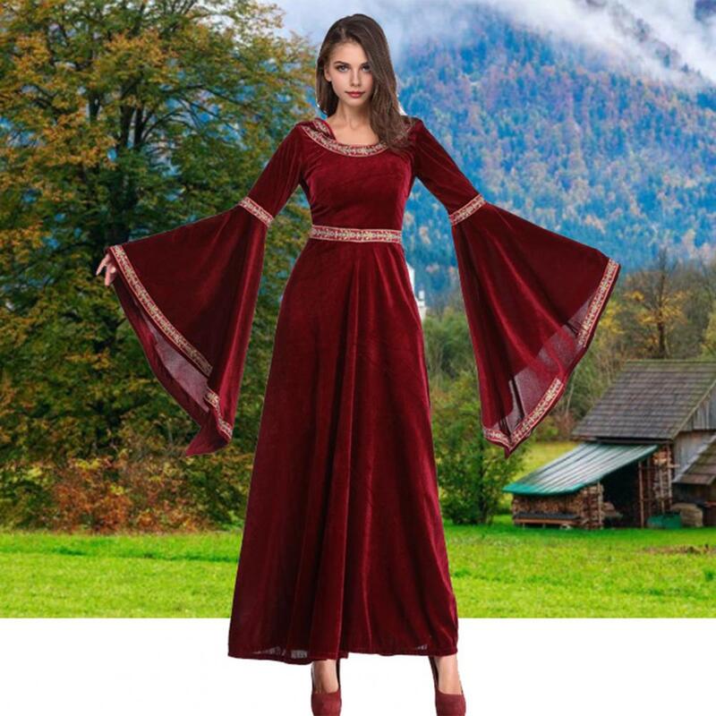 Sukienka z kapturem inspirowana wiktorią damska sukienka Cosplay Maxi w stylu Vintage na Halloween z z dzwonkowym rękawem kontrastowymi kolorami na imprezę