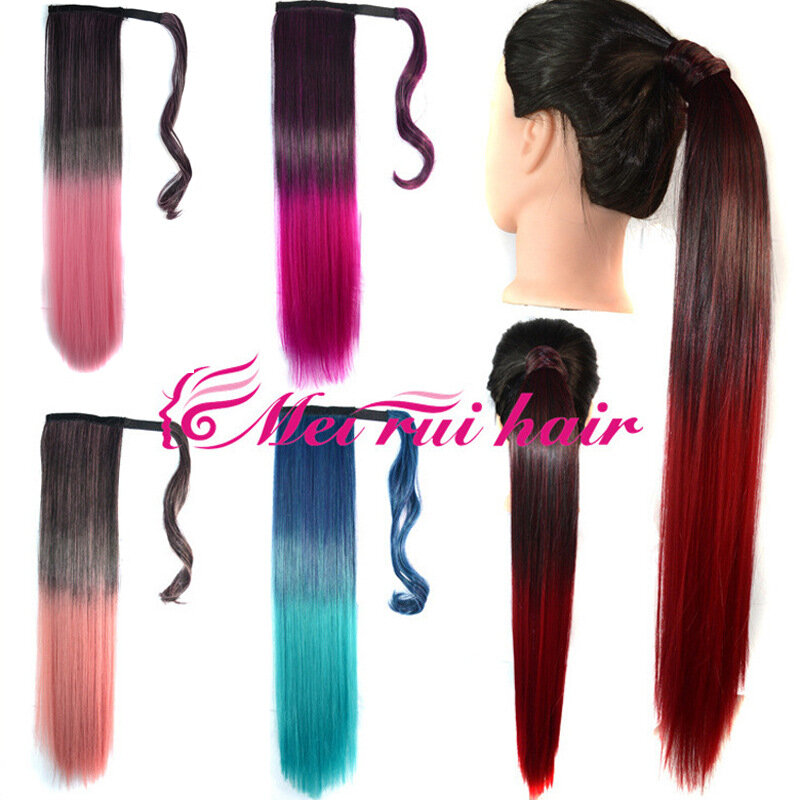 Cross-border color  wig straight ponytail gradient color wig ponytail natural realistic long straight hair fake ponytail