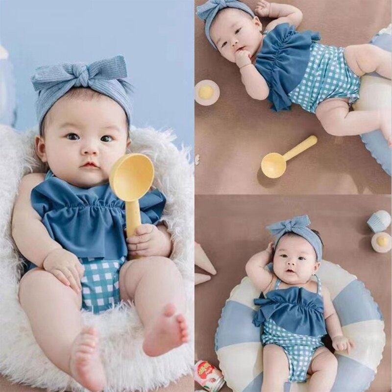 1 Set Baby Bodysuit and Bowknot Headband Newborn Girls Romper Costume Photo Prop DropShipping
