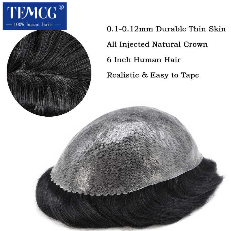 Male Hair Prosthesis Full Thin Skin PU Toupee Men Durable Wigs For Men 100% Natural Human Hair System Unit Capillary Prosthesis