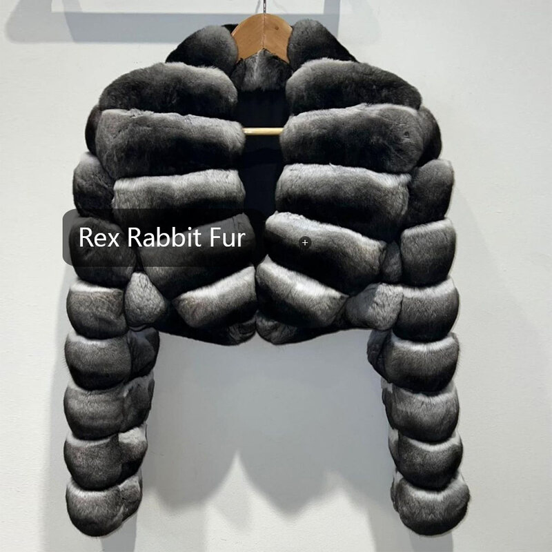 Jaket bulu kelinci Rex alami mantel bulu asli jaket musim dingin bulu Chinchilla wanita
