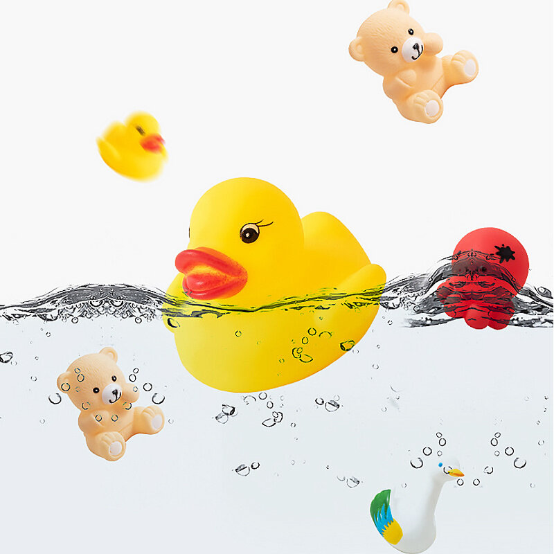 10 szt. Zabawki do kąpieli dla niemowląt słodkie zwierzaki zestaw do zabawy w wodzie pływacki miękka gumowa pływak wyciska dźwięk zabawki prysznicowe wody dla dzieci