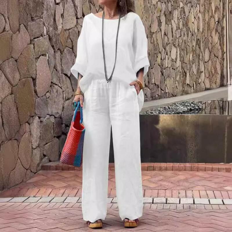 Gradient Color Outfit Gradient Contrast Color Women's Top Pants Set with Wide Leg Trousers Plus Size Casual Outfit for Daily