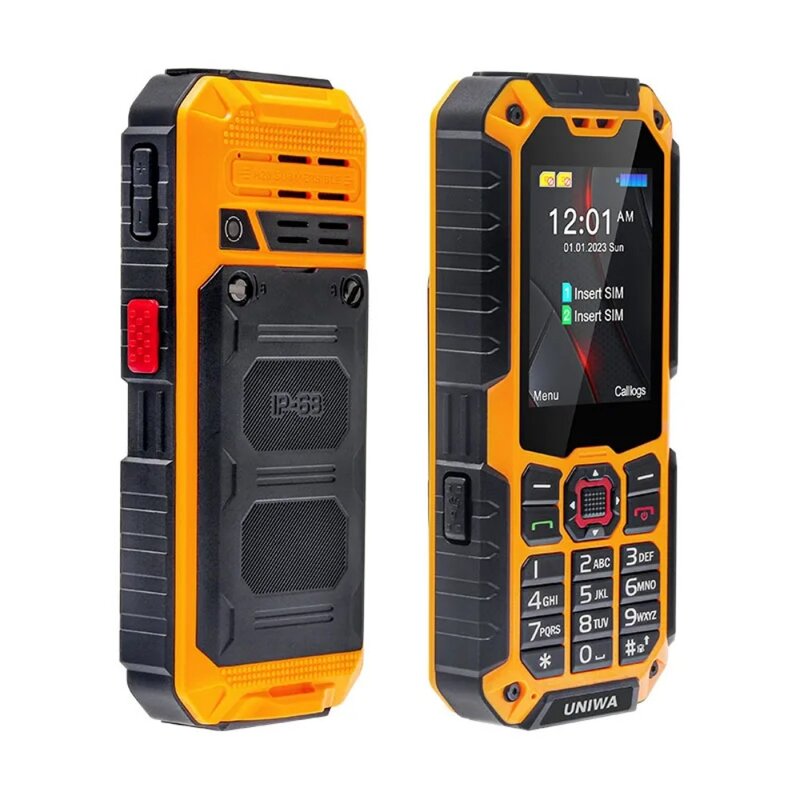 UNIWA-S9 4G Feature Phone, IP68 impermeável, botão SOS, 3W grande alto-falante, bateria 3000mAh, telefones celulares robustos, 2.4 pol