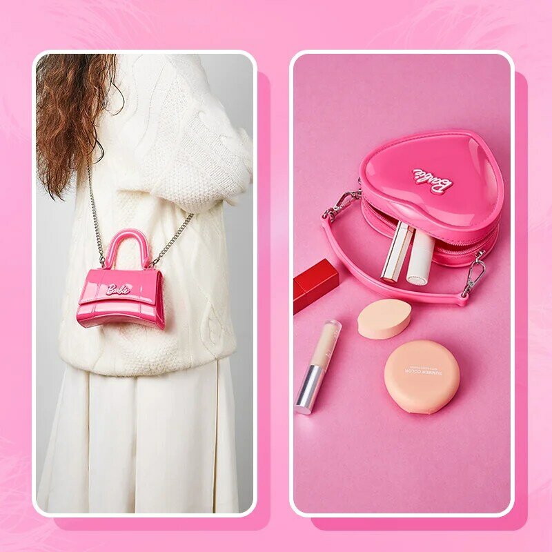 MINISO Barbie-Bolso de gelatina Rosa estilo INS, bandolera de hombro a la moda, cartera informal de dibujos animados, almacenamiento de llaves y Pintalabios