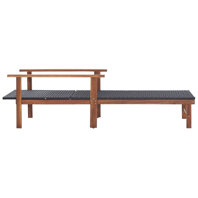 Sonnenliege, Poly Rattan und Feste Acacia Holz Outdoor Liege Stuhl, terrasse Möbel Schwarz 200x55x56 cm