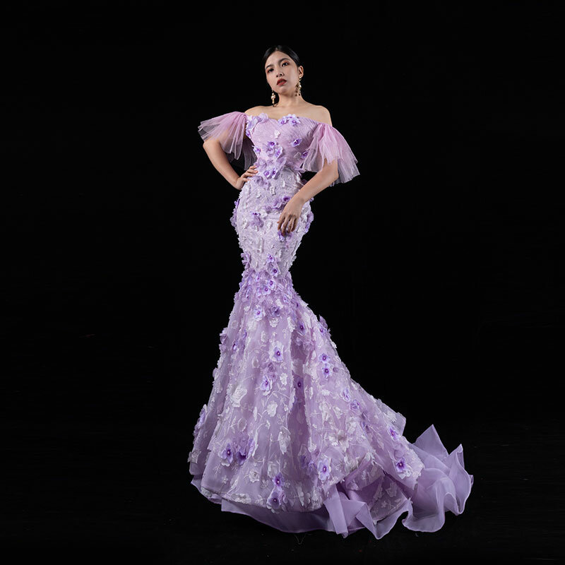 Bai Sha Original Wedding Dress 3d Flower Lace Girls Princess Elegant Party Dress 2024 Evening Gown فساتين سهرة فساتين طويلة H298