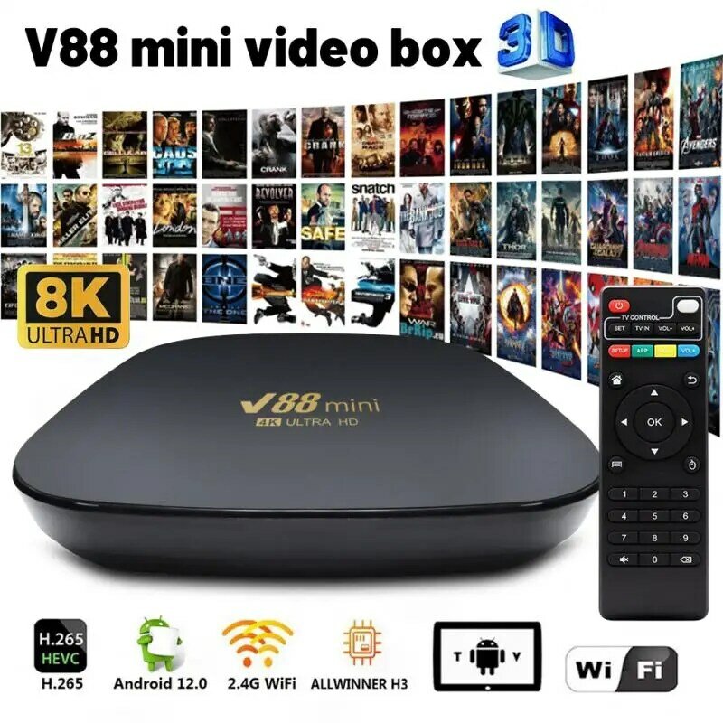 TV Box V88 Mini Smart Tv Box Android 12 Media Player For Tv Android 1GB RAM 8GB ROM H3 Quad Core 4K V88 TV Box Smart Home