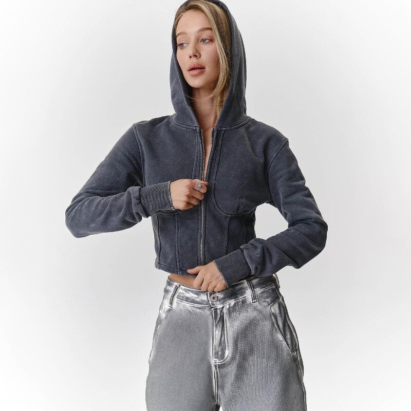 Desain Musim Semi dan Musim Gugur pakaian wanita kelas atas mantel kasual modis lengan panjang terbuat dari Sweater bertudung tua Y2k pakaian TYFS08