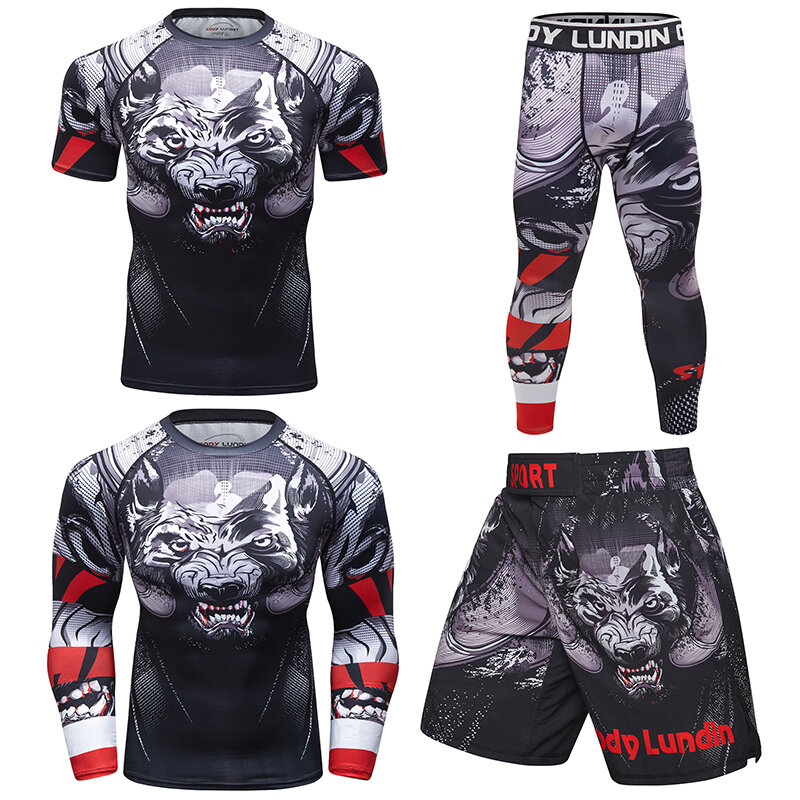 MMA Kleidung Laufen Kompression Set Haut ausschlag Schutz Männer Bjj Jiu Mma T-Shirt Shorts Anzug No Gi Muay Thai Gym Sportswear