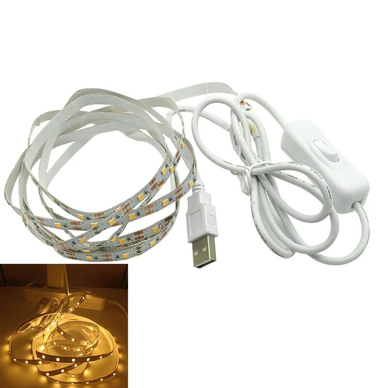 USB White LED Strip Light para decoração de TV, iluminação do feriado, TV Backlight, Natal, SMD 2835, 5V