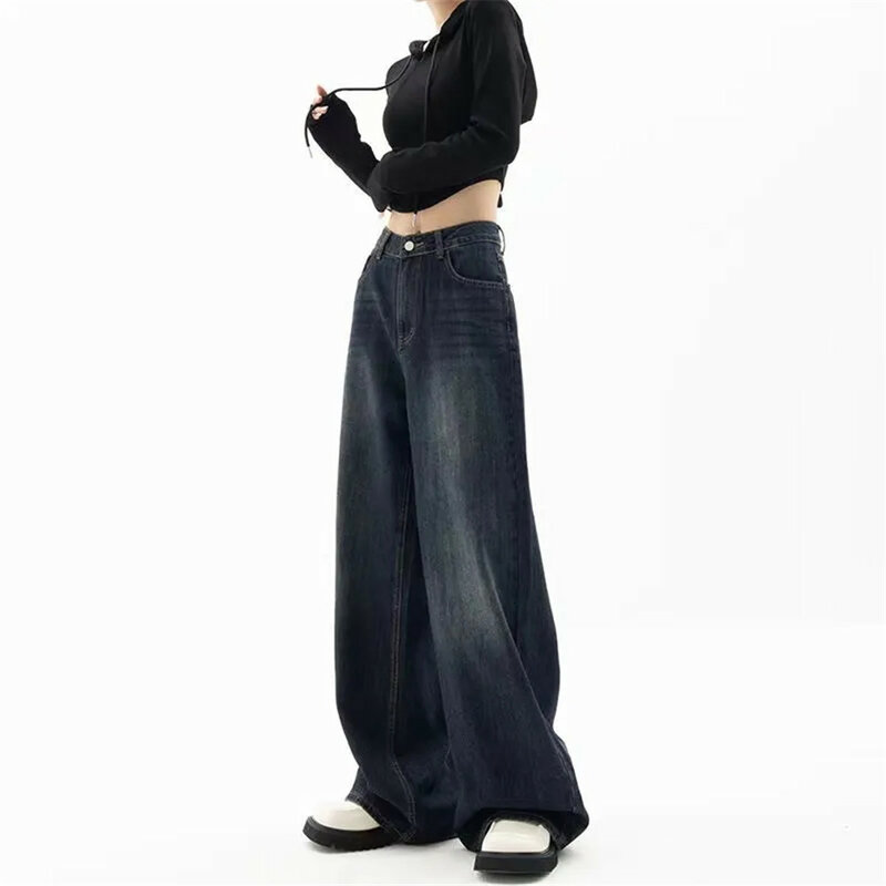 Винтажные широкие мешковатые джинсы Harajuku с высокой талией, прямые джинсовые брюки большого размера, уличные свободные штаны Y2k, корейская мода
