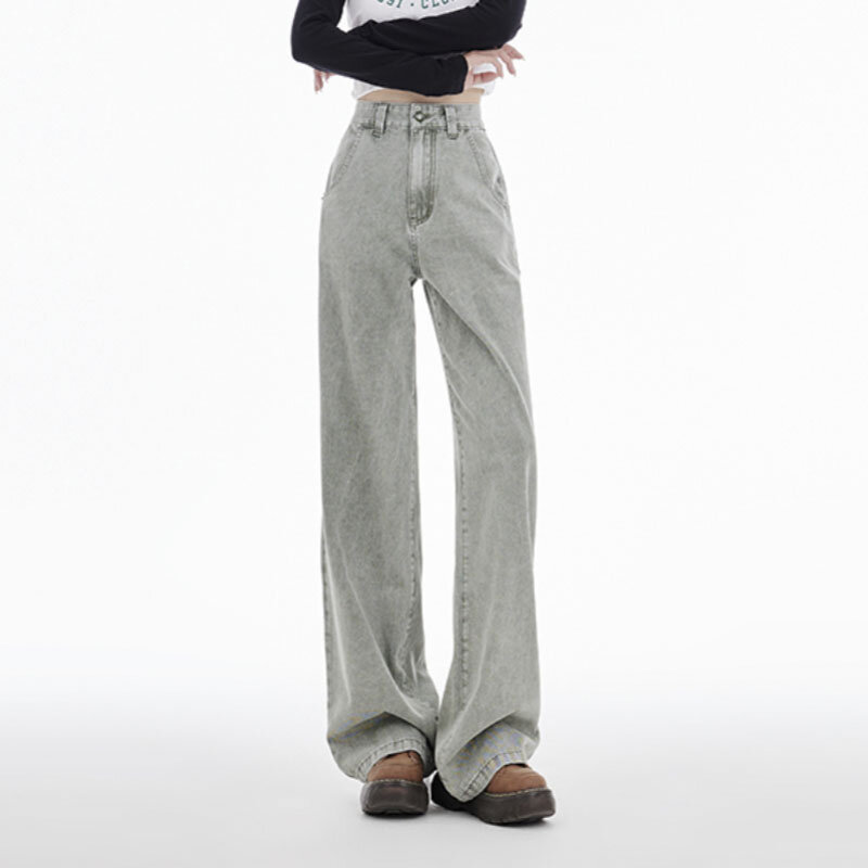 Jeans Streetwear a vita alta Y2K lunghezza del pavimento pantaloni Chic a gamba dritta pantaloni larghi da festa HipHop
