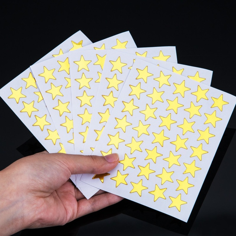 Etiquetas adhesivas de estrellas para niños y estudiantes, pegatinas de recompensa, regalo dorado, papelería DIY, 10 Uds./Set