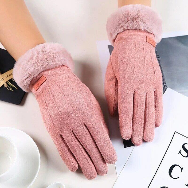 Frauen Winter Handschuhe Warme Bildschirm Frauen der Pelz Handschuhe Volle Finger Handschuhe Handschuh Fahren Winddicht Gants Hiver Femme Guantes