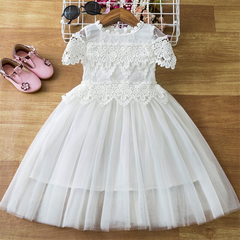 Kostüme für Mädchen 2023 Kinder Spitze Erstkommunion Weiß Spitze Kleid Blume Kid Hochzeit Abend Elegante Party Vestido Böhmen Kleid