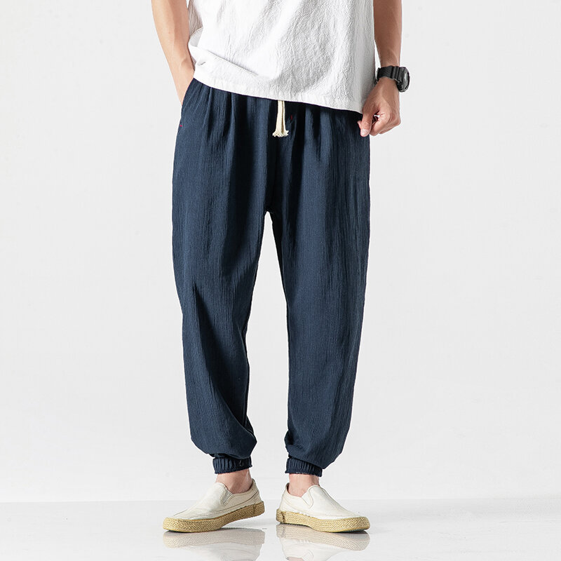 Bawełniane lniane spodnie haremowe męskie męskie letnie spodnie męskie w stylu chińskim workowate spodnie 2023 w stylu Harajuku
