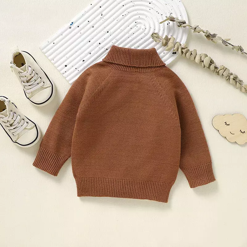2024 New Boys Girls Turtleneck Sweater Knitted Autumn Winter Warm Children Clothes Solid Knit Pullovers Soft Sweaters Tops Shirt