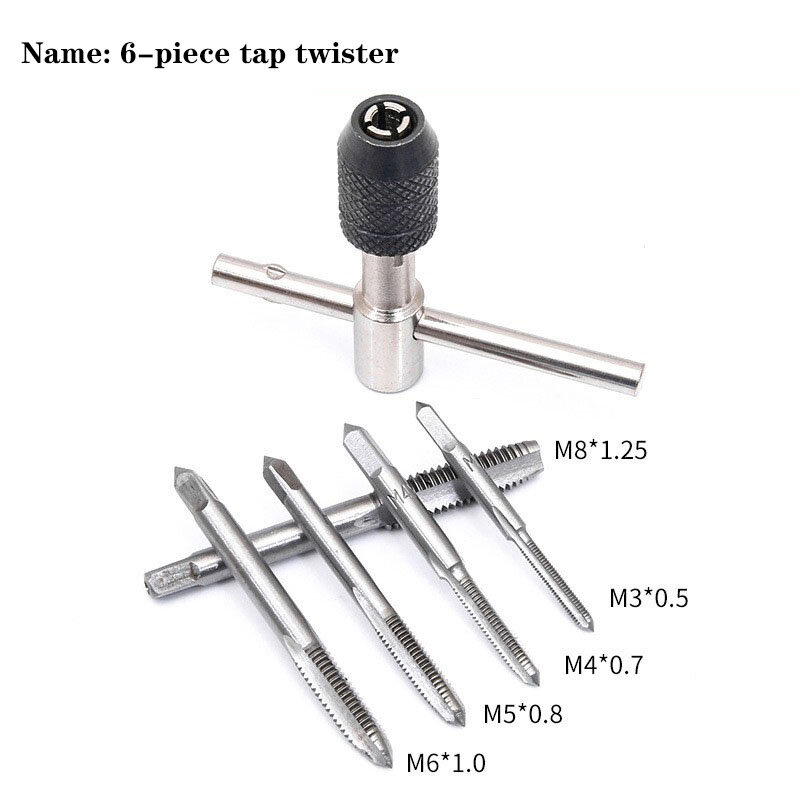Broca portátil em T, Ferramenta de rosca manual, Plug Broca M3-M12 Tap Wrench Metric Combination Tool Thread 9-piece Tap Set