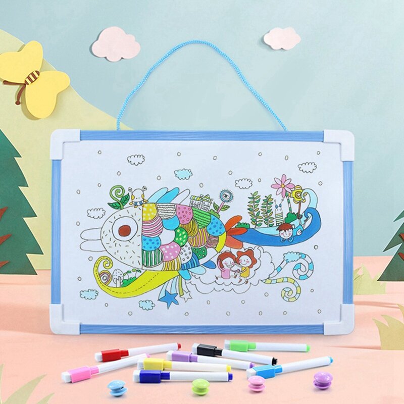 Small Whiteboard Double-Sided Writing Can Be Wiped Children's Painting Graffiti Office Notes Dry Erase Message Board Blue