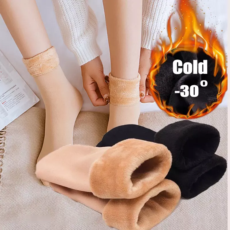 Kaus kaki tebal untuk pria dan wanita, kaus kaki salju hangat bahan beludru tebal ukuran Plus Musim Dingin isi 5 pasang