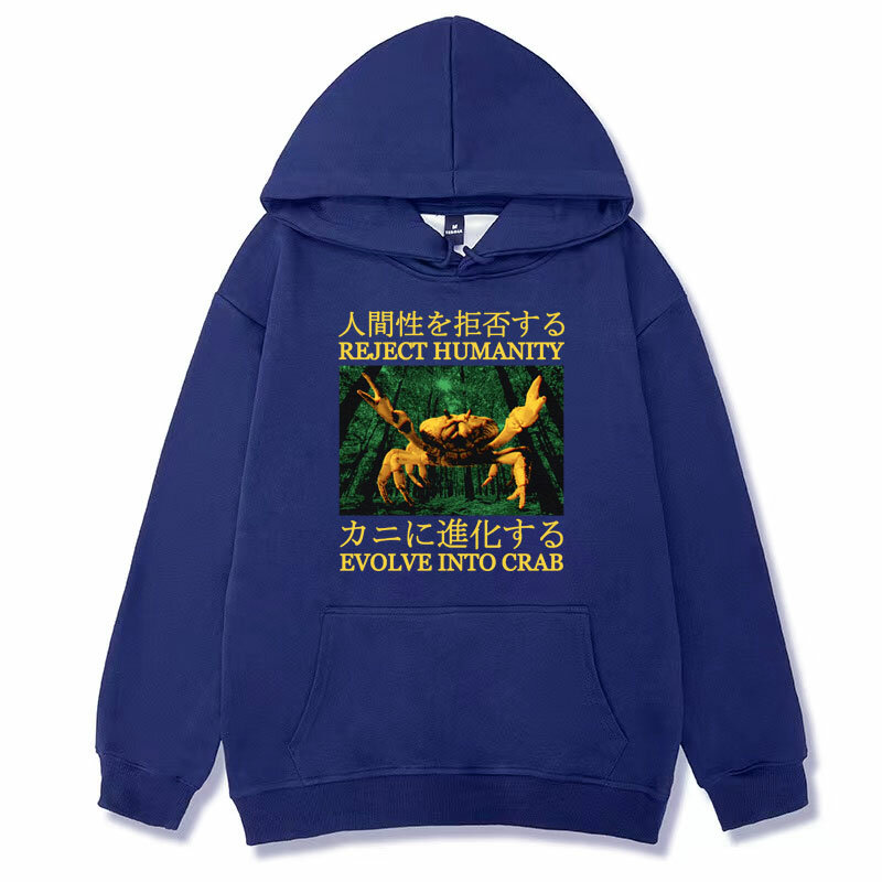 Grappig Evolueert Naar Krab Japanse Vintage Grafische Hoodie Voor Mannen Mode Gothic Cool Sweatshirt Unisex Casual Oversized Hoodie Y 2K