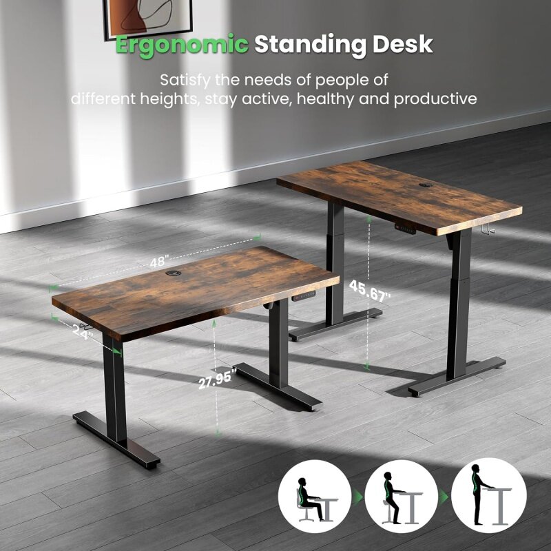 Electric Standing Desk Adjustable - 48 x 24 Inch Sit Stand up Desk with Cable Management - 3 Memory Preset Adjustable Height Des
