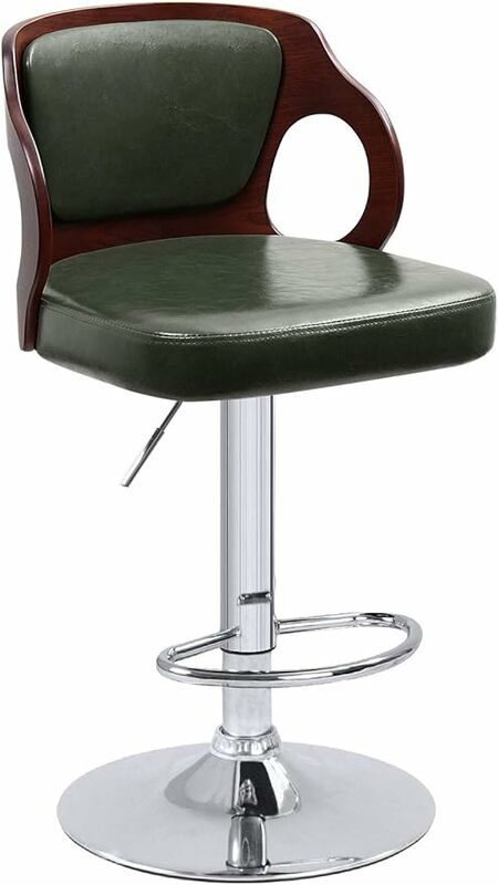 เก้าอี้สตูลไม้วอลนัทปรับความสูงได้เก้าอี้บาร์หนังโมเดิร์นพร้อมที่นั่งไวนิลด้านหลังเก้าอี้บาร์1ชิ้น