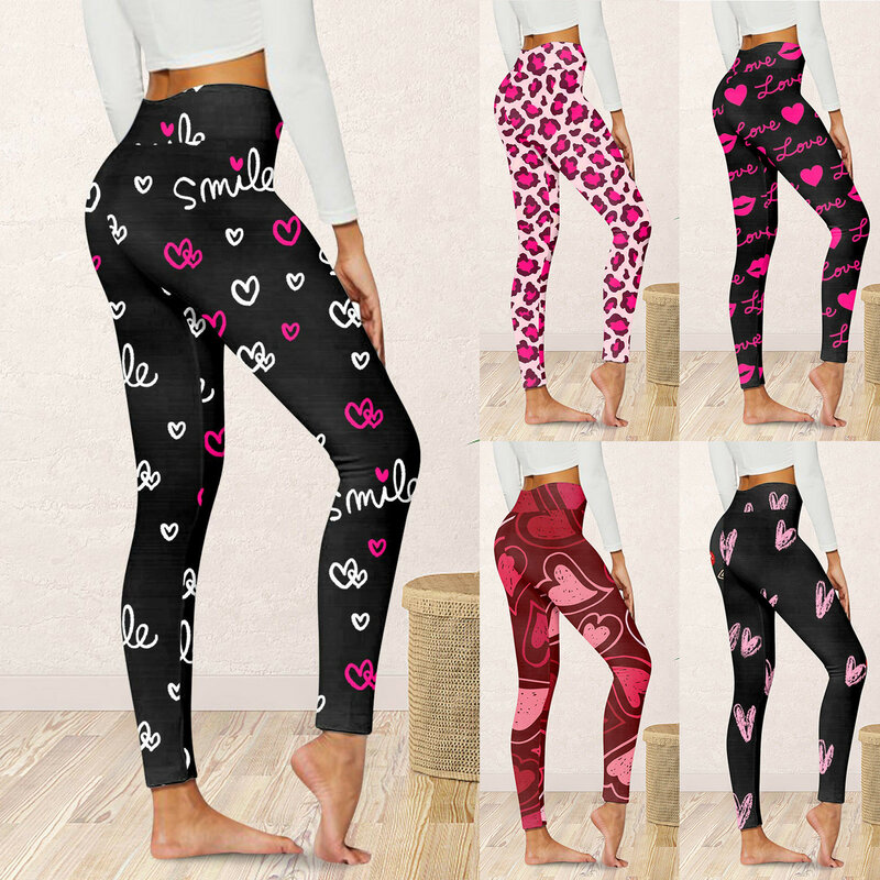 2024 Valentine's Day Fashionable Women's Casual Slimming Leggings Love Printed Pattern Decor Clothes High Waist Yoga Leggings