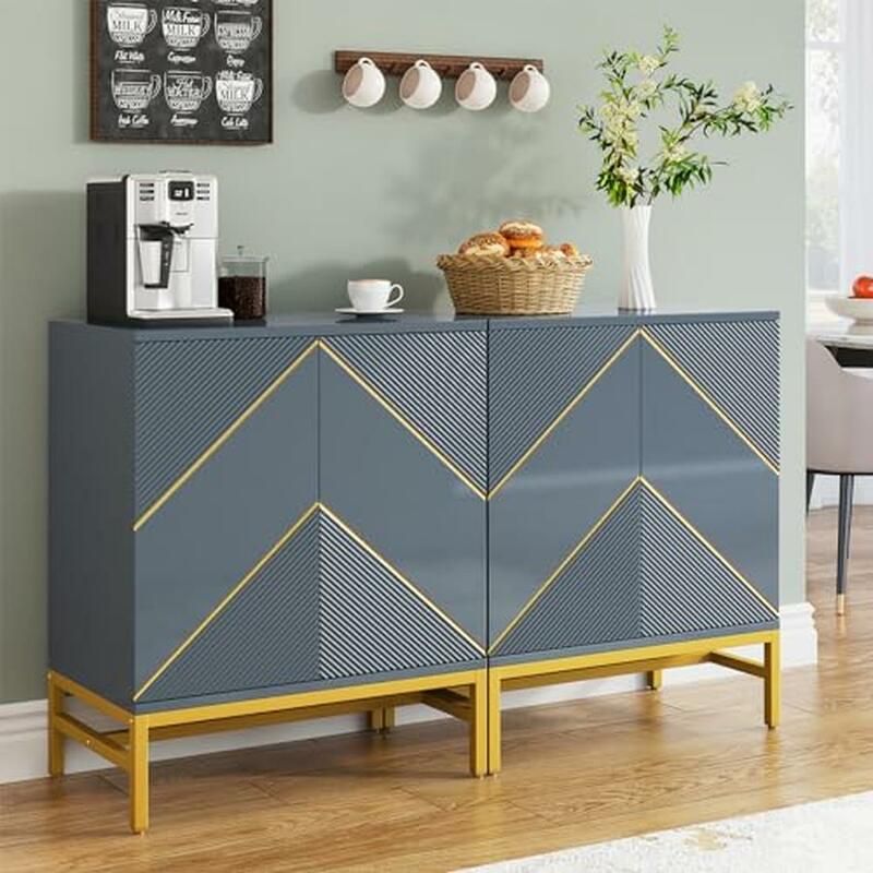 Geometric Pattern Buffet Cabinet 59 Inch Kitchen Sideboard Storage Dining Living Room