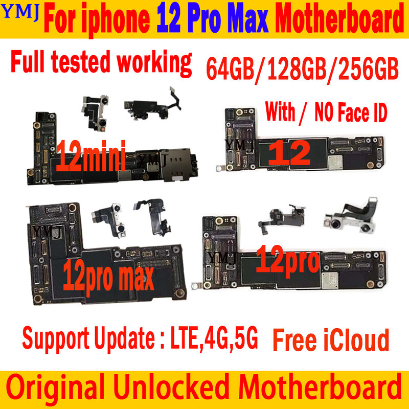 สำหรับ iPhone 11 PRO MAX เมนบอร์ดไม่มีบัญชี ID สำหรับ iPhone 12 PRO MAX Logic BOARD เมนบอร์ดพร้อม Face id/ NO faed ID ฟรี iCloud