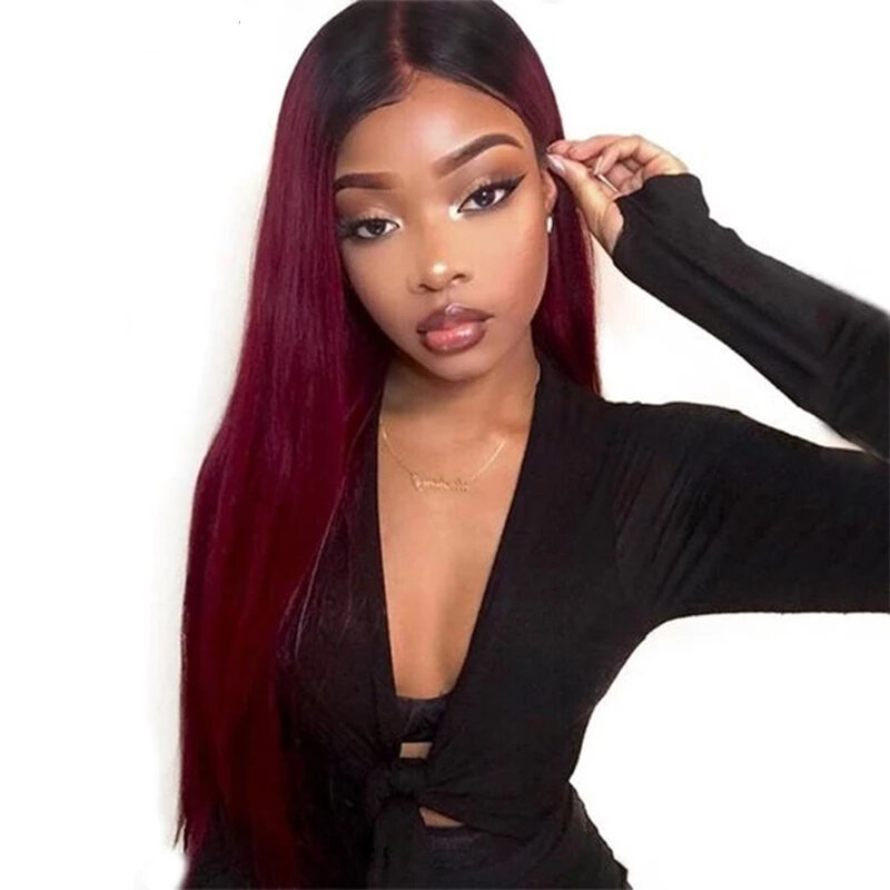 1B 99j Lace Front Wig Straight 5x5 Closure Wig Ombre Blonde Human Hair Wigs Pre Plucked 1B Burgundy Red Lace Frontal Wigs