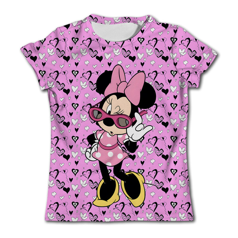 Camiseta Kawaii Minnie Mouse para meninas, roupas infantis, tops, camisetas de manga curta, roupas, camiseta de verão, roupas, 3-14 anos