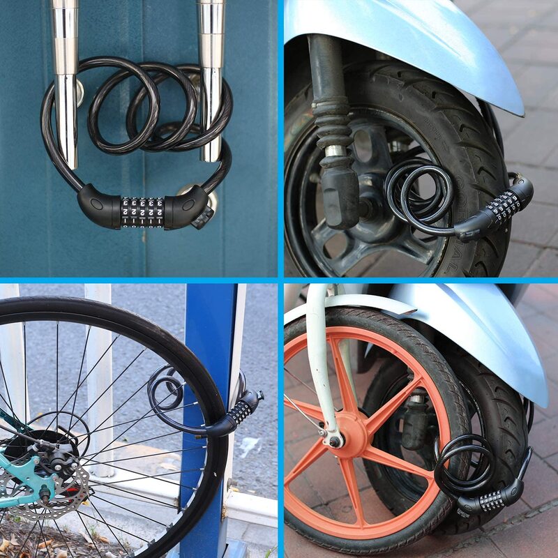 Candado para bicicleta de 1,5 M y 5 pies, candados para cadena de Cable de motocicleta y patinete, combinación segura de 5 dígitos, Cables resistentes de 0,5 "/12mm de diámetro