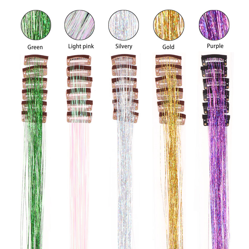 Extensiones de cabello postizo para niña, pelo de oropel con Clip, hebras de arcoíris, boquillas de colores, tocado trenzado Hippie, 50Cm de longitud