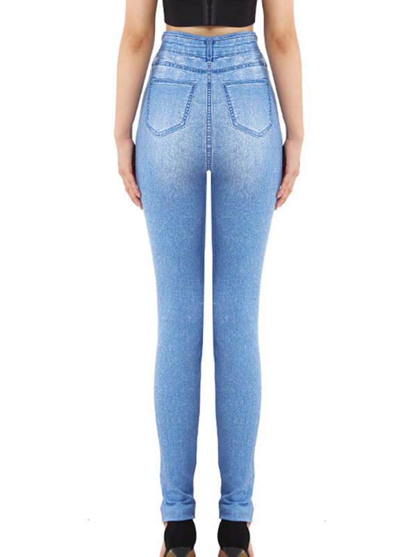 Nadrukowany motyl legginsy seksowne elastyczne elastyczne miękkie sztuczny Jeans jeansy na co dzień spodnie ołówkowe Fitness z wysokim stanem legginsy