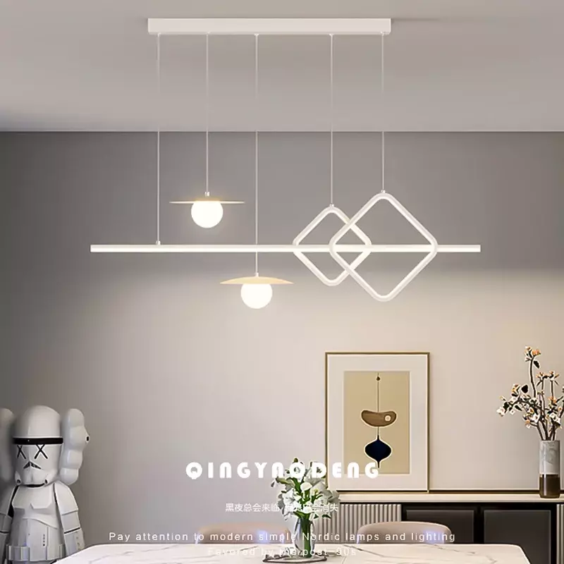Nordic Restaurant Chandelier Creative and Personalized Art Strip Geometric Atmosphere Dining Table Bar Table Lamp Decoration