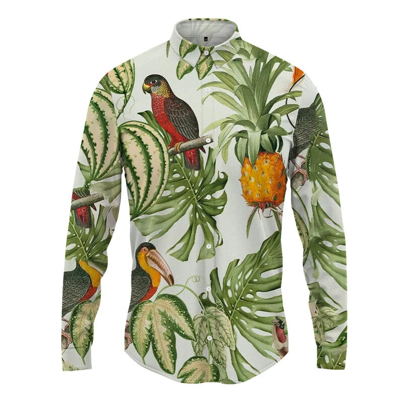 La più nuova camicia Hawaii uomo Leafage Plant 3d Print camicia lunga Casual manica lunga bottone risvolto abbigliamento uomo camicia verde per uomo top