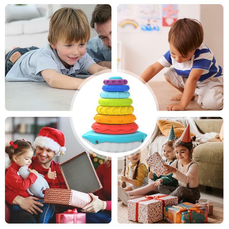 Mainan cincin susun warna-warni Menara cincin 7 cincin susun lingkaran bayi pendidikan anak usia dini cincin Puzzle mainan Montessori