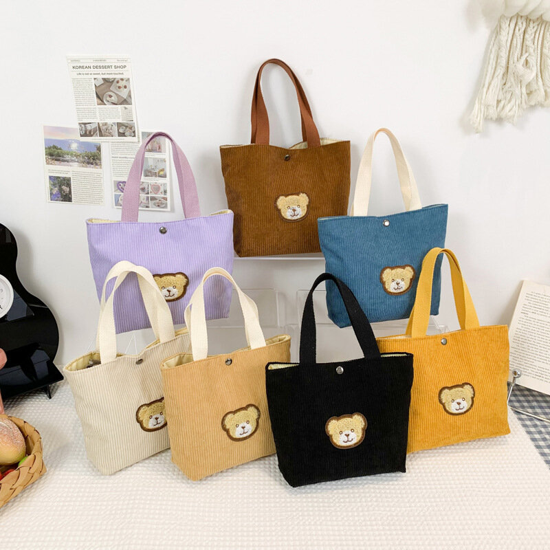 Korean Style Cute Corduroy Small Shopper Tote Bag For Woman Female Girls Mini Handbags Lunch Bags Shopping Cloth Hand Pouch Bags